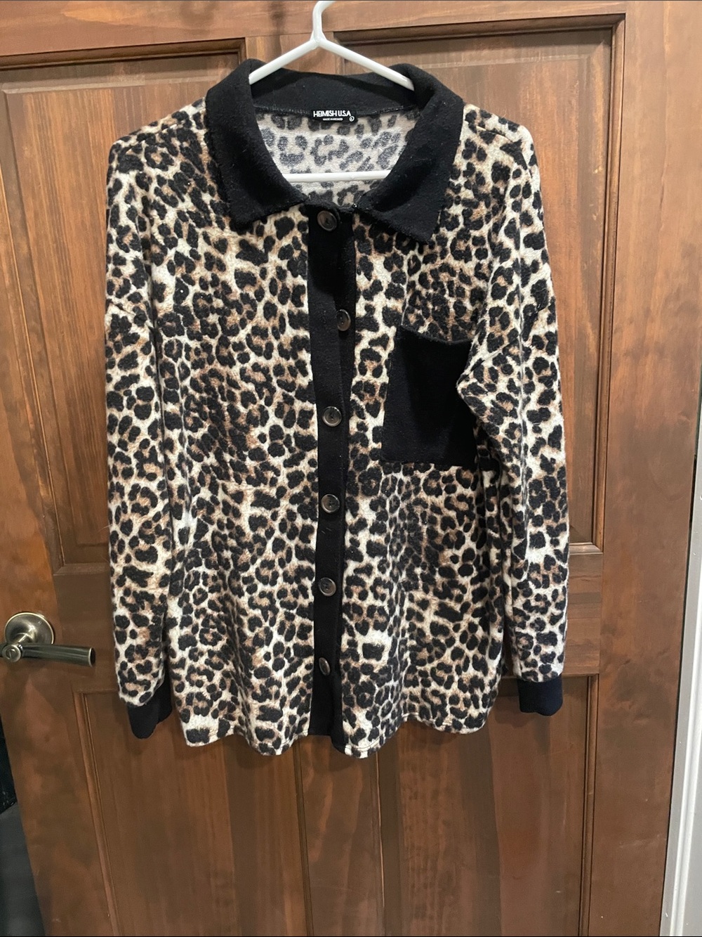 HEIMISH USA Leopard Print Cardigan with Black Trim